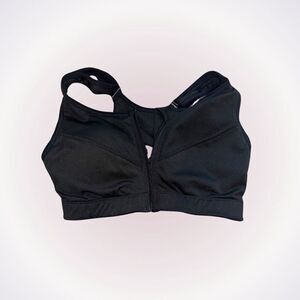 Woweny black zip front adjustable strap sports bra | Sz S